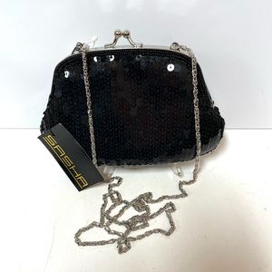 Vintage Sasha black sequined clutch shoulder crossbody bag